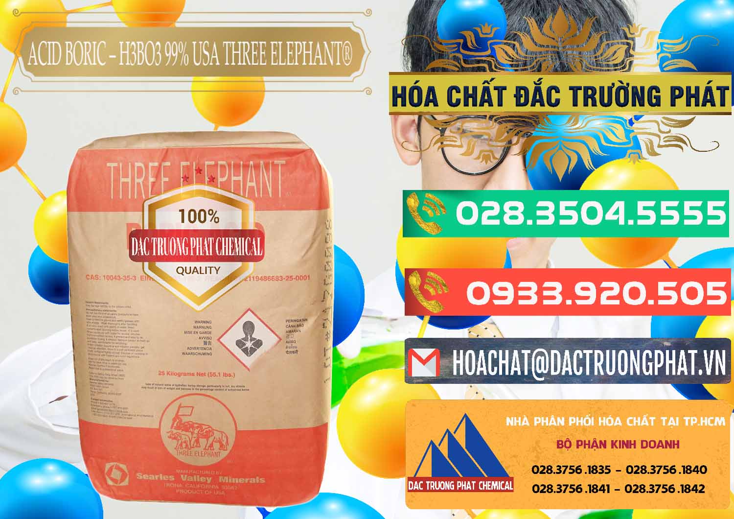 Công ty nhập khẩu - bán Acid Boric – Axit Boric H3BO3 Mỹ USA Three Elephant® - 0005 - Chuyên kinh doanh ( phân phối ) hóa chất tại TP.HCM - congtyhoachat.com.vn