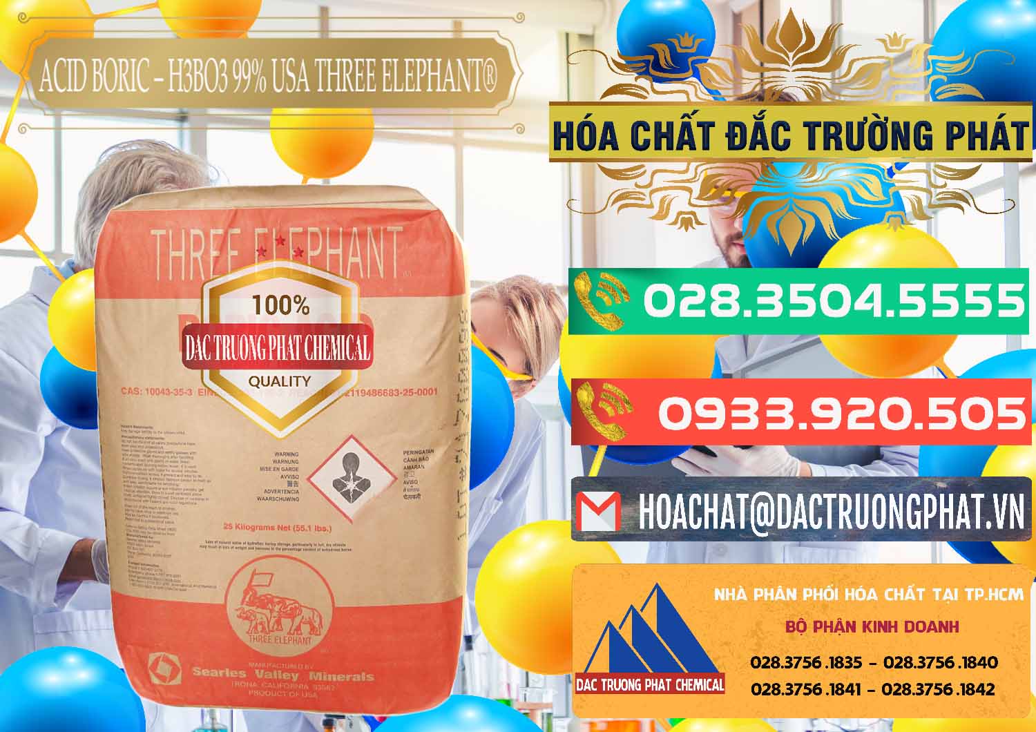 Đơn vị chuyên bán _ cung ứng Acid Boric – Axit Boric H3BO3 Mỹ USA Three Elephant® - 0005 - Nơi bán ( phân phối ) hóa chất tại TP.HCM - congtyhoachat.com.vn