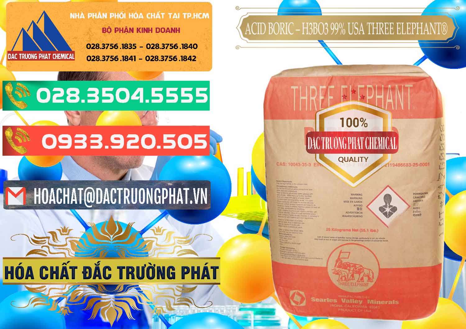 Công ty chuyên bán ( cung ứng ) Acid Boric – Axit Boric H3BO3 Mỹ USA Three Elephant® - 0005 - Nhà phân phối _ kinh doanh hóa chất tại TP.HCM - congtyhoachat.com.vn