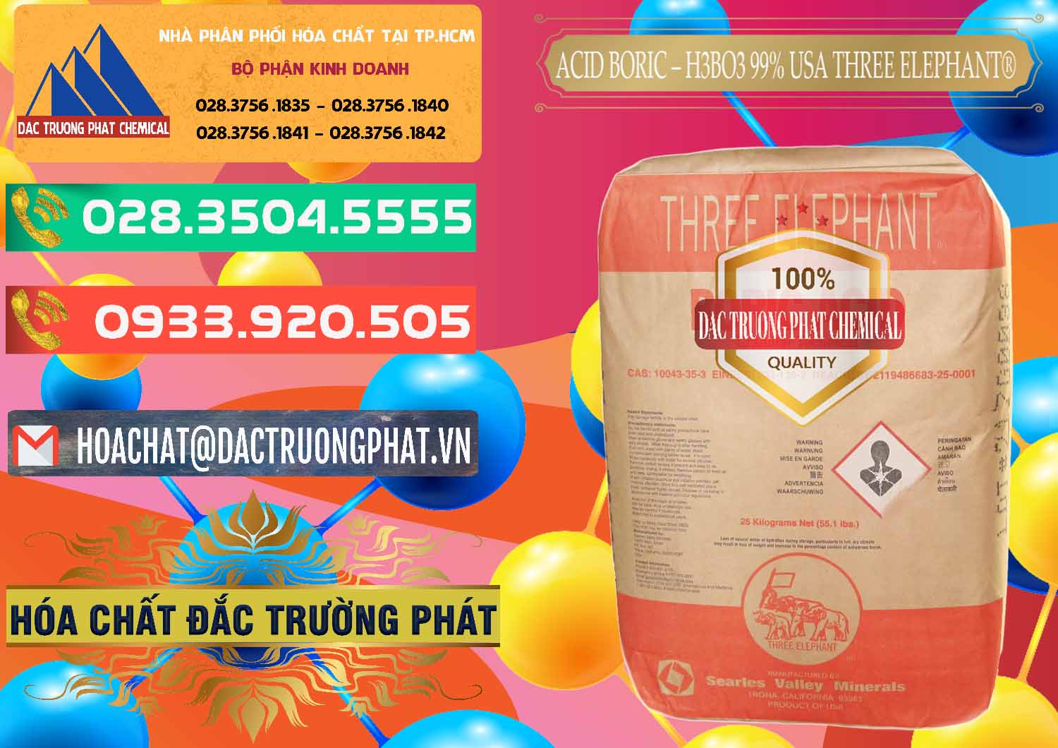 Công ty bán _ cung cấp Acid Boric – Axit Boric H3BO3 Mỹ USA Three Elephant® - 0005 - Chuyên kinh doanh _ cung cấp hóa chất tại TP.HCM - congtyhoachat.com.vn