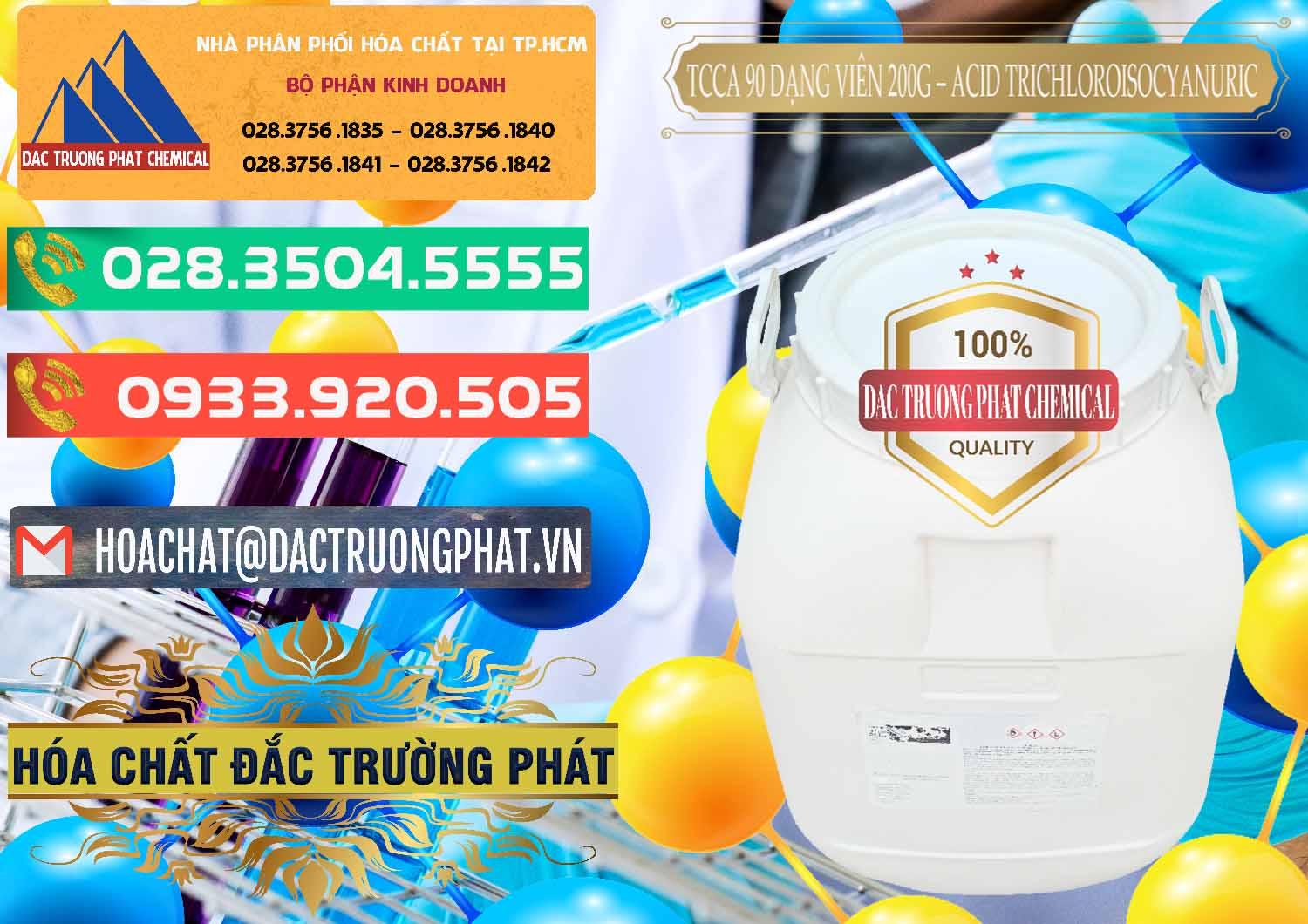 Nơi chuyên phân phối và bán TCCA - Acid Trichloroisocyanuric 90% Dạng Viên 200G Trung Quốc China - 0162 - Nơi nhập khẩu & cung cấp hóa chất tại TP.HCM - congtyhoachat.com.vn